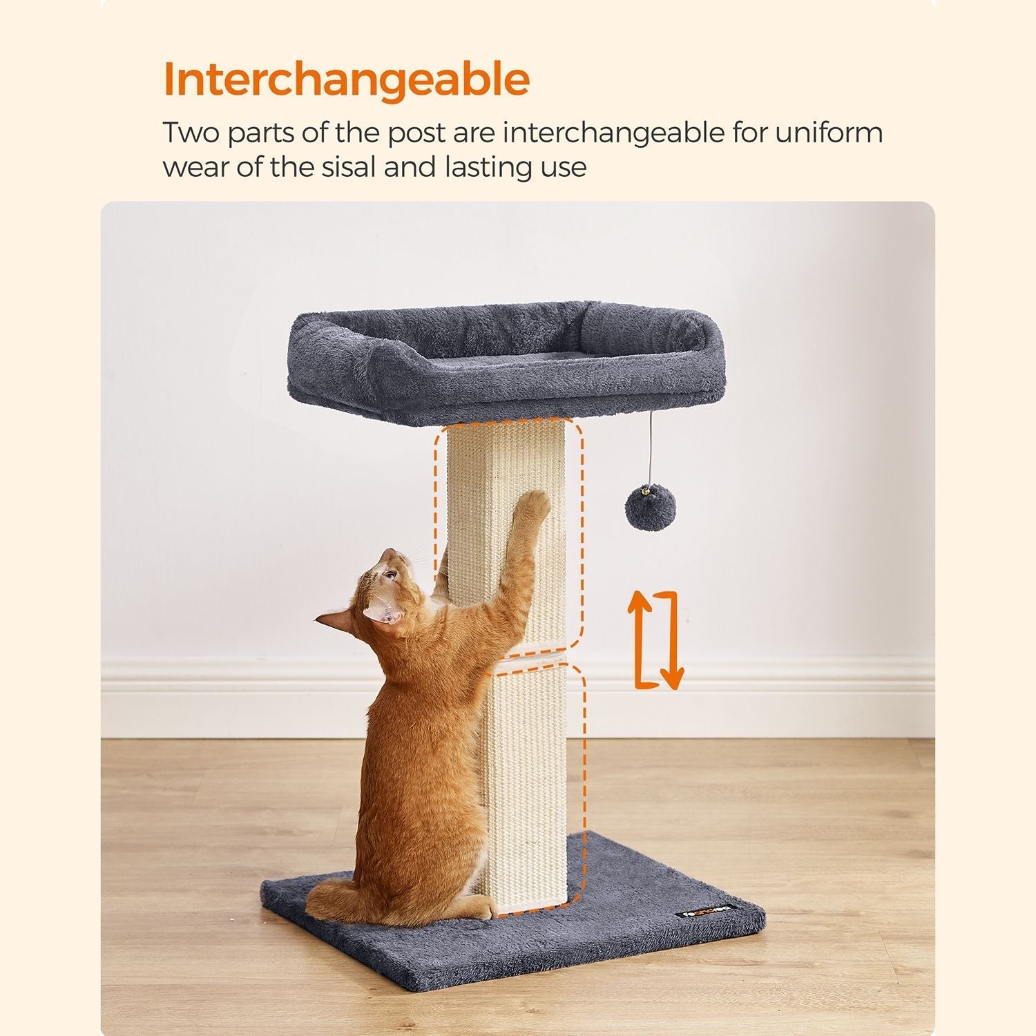 Scratching Post - Cat Tree - med plyschplattform - 40 x 30 cm - grå