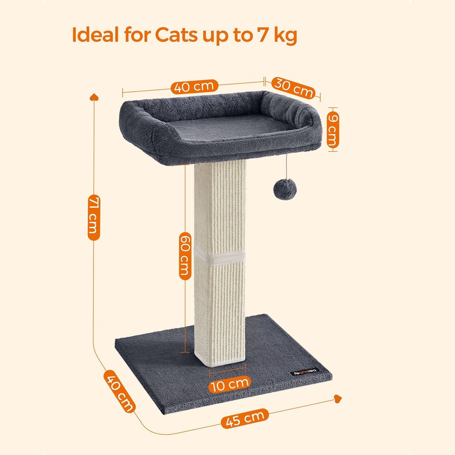 Scratching Post - Cat Tree - med plyschplattform - 40 x 30 cm - grå