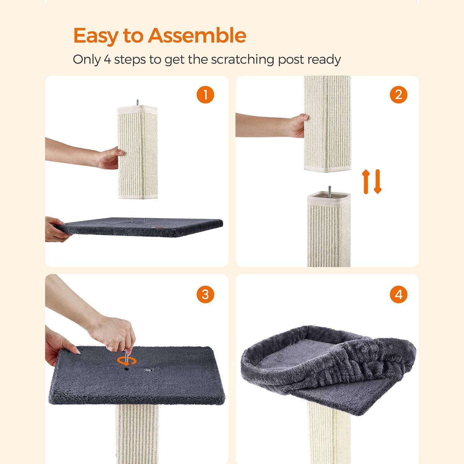 Scratching Post - Cat Tree - med plyschplattform - 40 x 30 cm - grå