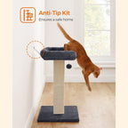 Scratching Post - Cat Tree - med plyschplattform - 40 x 30 cm - grå