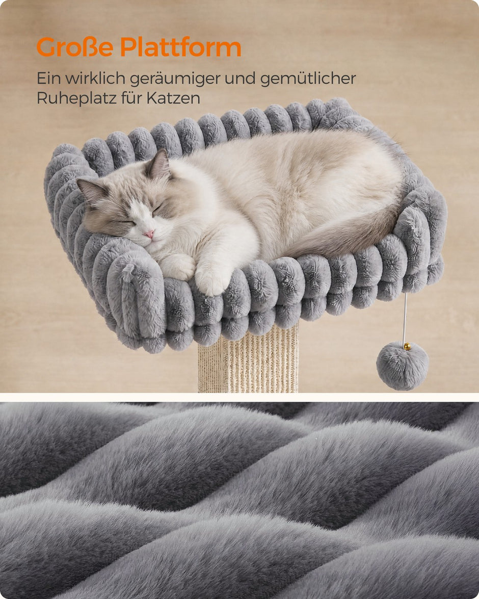 Krabpaal - 71 cm - Sisalpaal - Met Pluche Platform - Lichtgrijs