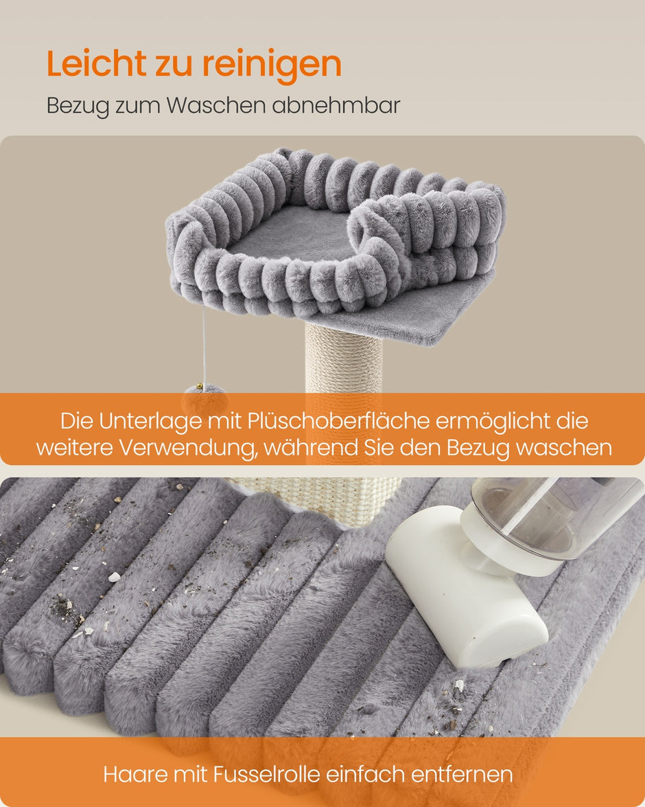 Krabpaal - 71 cm - Sisalpaal - Met Pluche Platform - Lichtgrijs