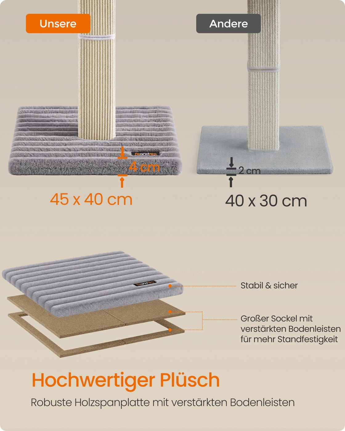 Krabpaal - 71 cm - Sisalpaal - Met Pluche Platform - Lichtgrijs