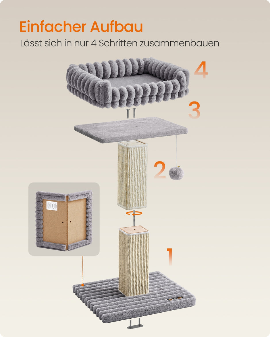 Krabpaal - 71 cm - Sisalpaal - Met Pluche Platform - Lichtgrijs