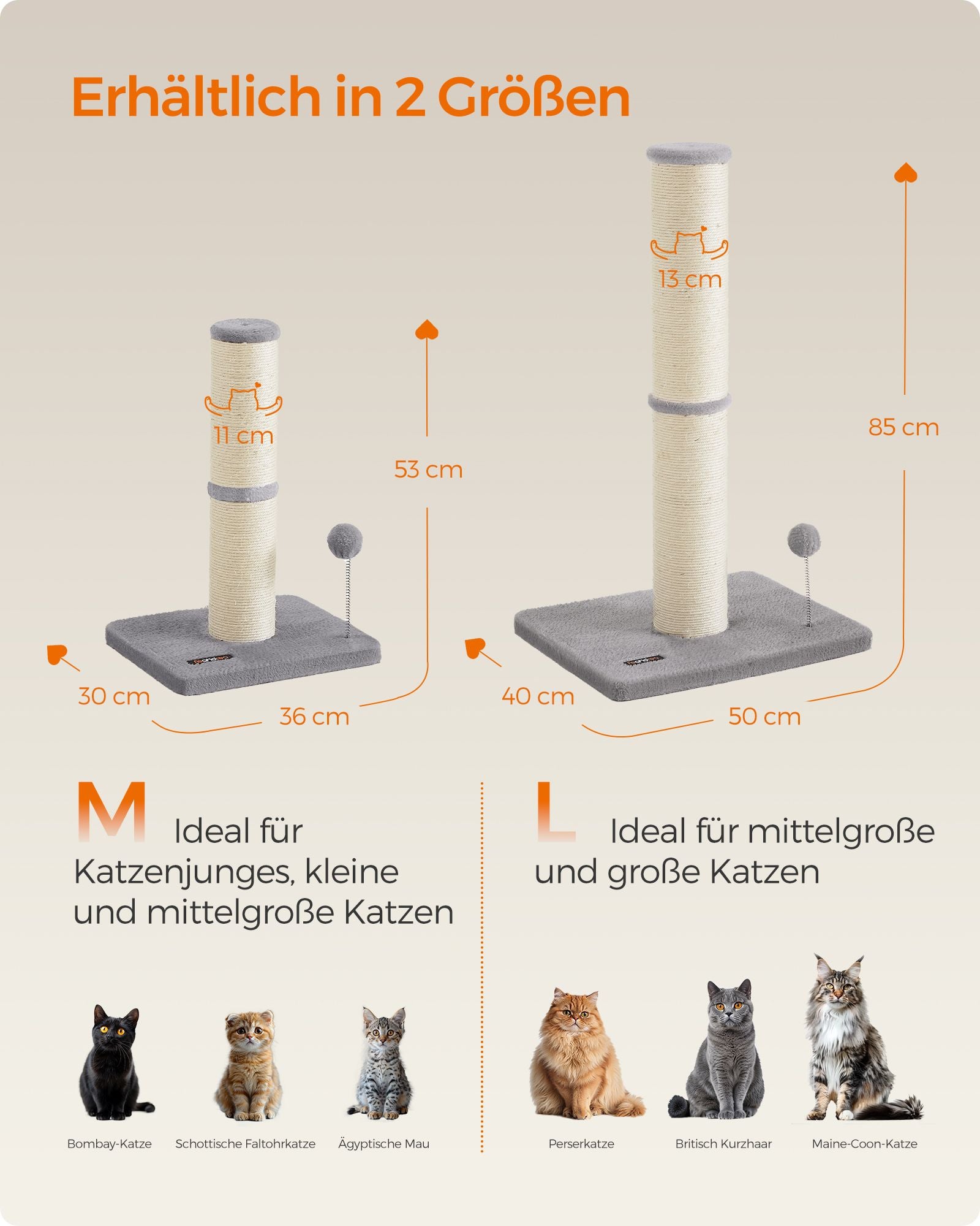 Skrapstolpe 85 cm hög med klocka och plyschboll - Dove Grey