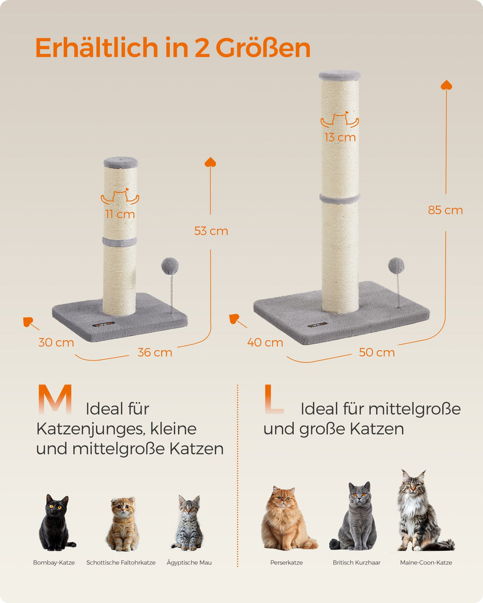 Skrapstolpe 85 cm hög med klocka och plyschboll - Dove Grey