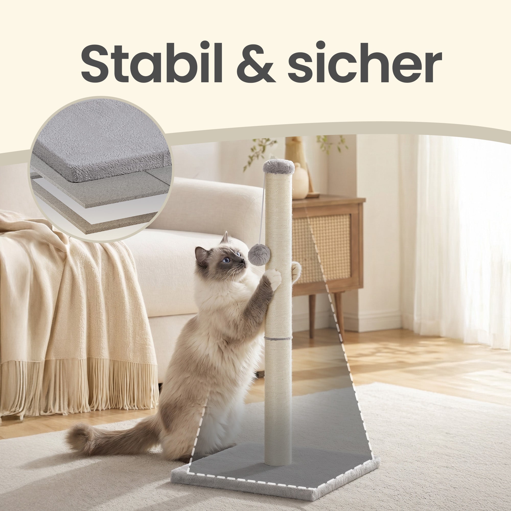 Krabpaal - 84 cm - Natuurlijk Sisal - Met Speeltjes - Lichtgrijs