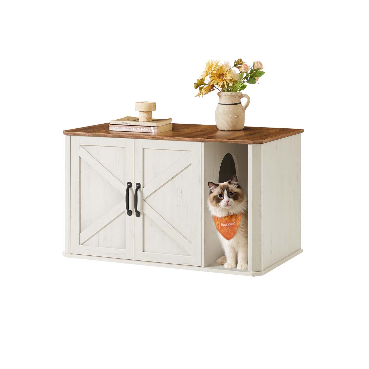 Katthus med dubbla dörrar och handtag Wolkwit