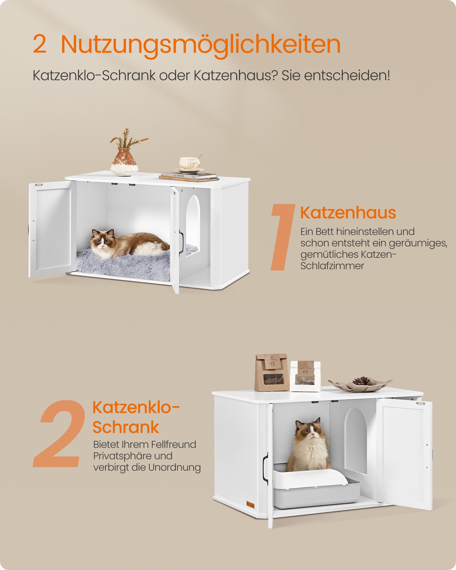 Katthus med dubbla dörrar och handtag Wolkwit