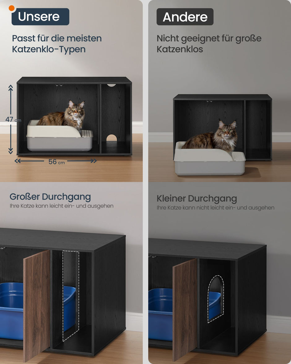Kattenbakmeubel - Met Push-to-Open Deuren - Voor Grote Katten - Ebbenhoutzwart-donker walnoot - 80 x 50 x 50 cm