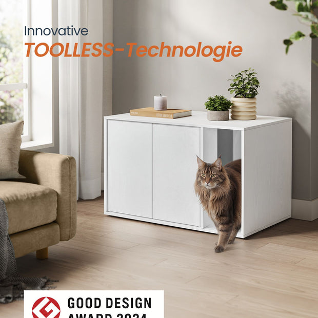 Kattsandskåp – Push-To-Open-dörrar – Snövit