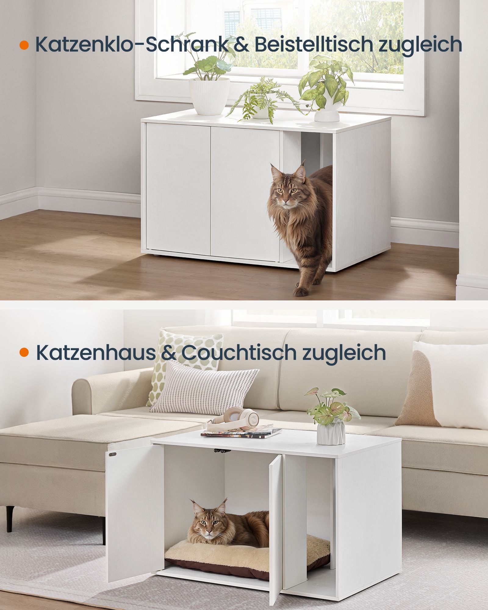 Kattsandskåp – Push-To-Open-dörrar – Snövit