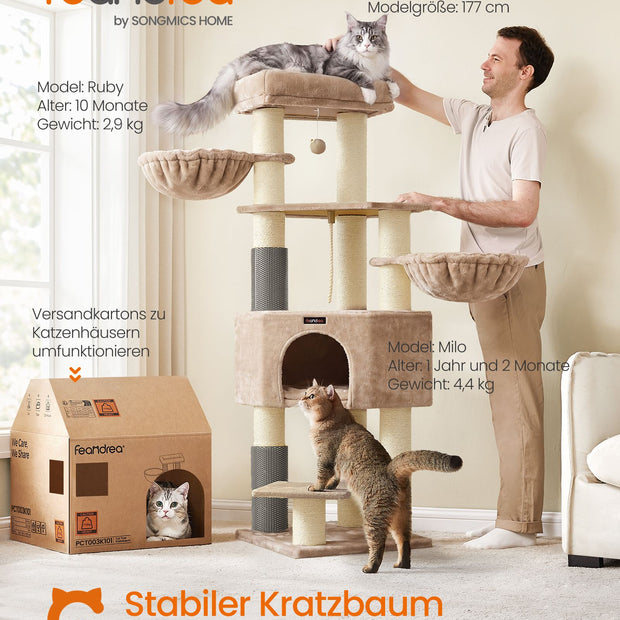Krabpaal - 160 cm - Zelfverwarmende Deken - Voor Grote Katten - Beige