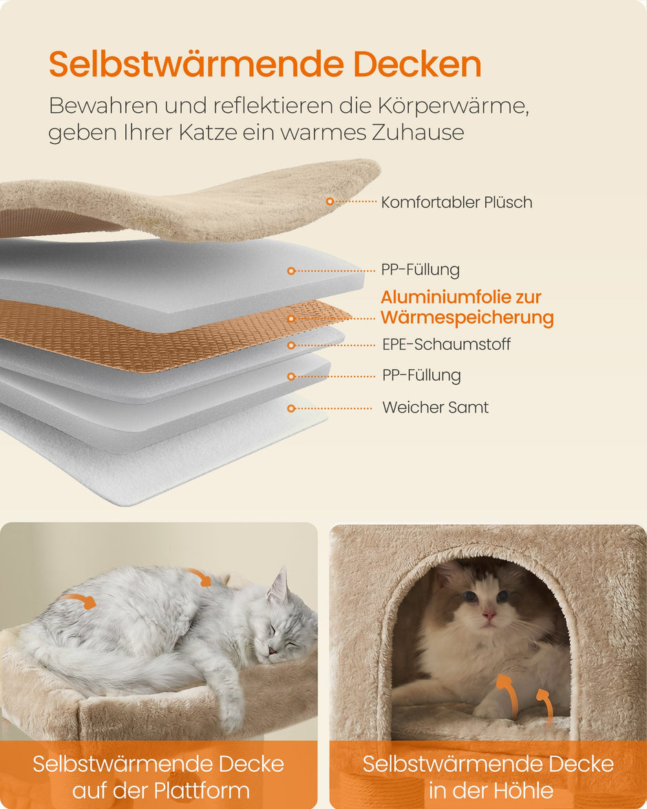 Krabpaal - 160 cm - Zelfverwarmende Deken - Voor Grote Katten - Beige