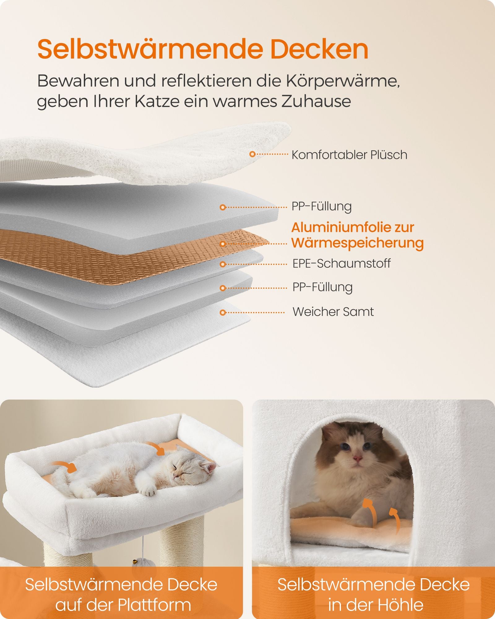 Skrapstolpe med platåer 50 x 50 x 160 cm crème vit beige