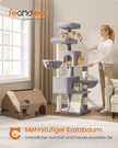 Krabpaal - 55 x 55 x 174 cm - met groot platform en dubbele grot - duifgrijs - 19,4 kg