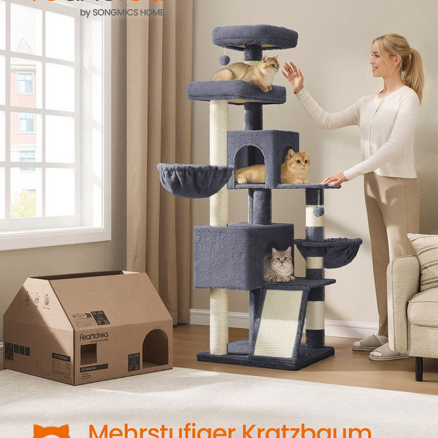 Krabpaal - 174 cm - Groot Platform - Dubbele Grot - Donkergrijs