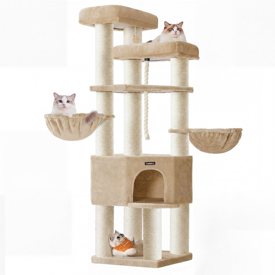 Grote Kattenboom – Meerdere Verdiepingen – Sisalstammen van 11 cm – 186,7 cm Hoog – Kameelbruin