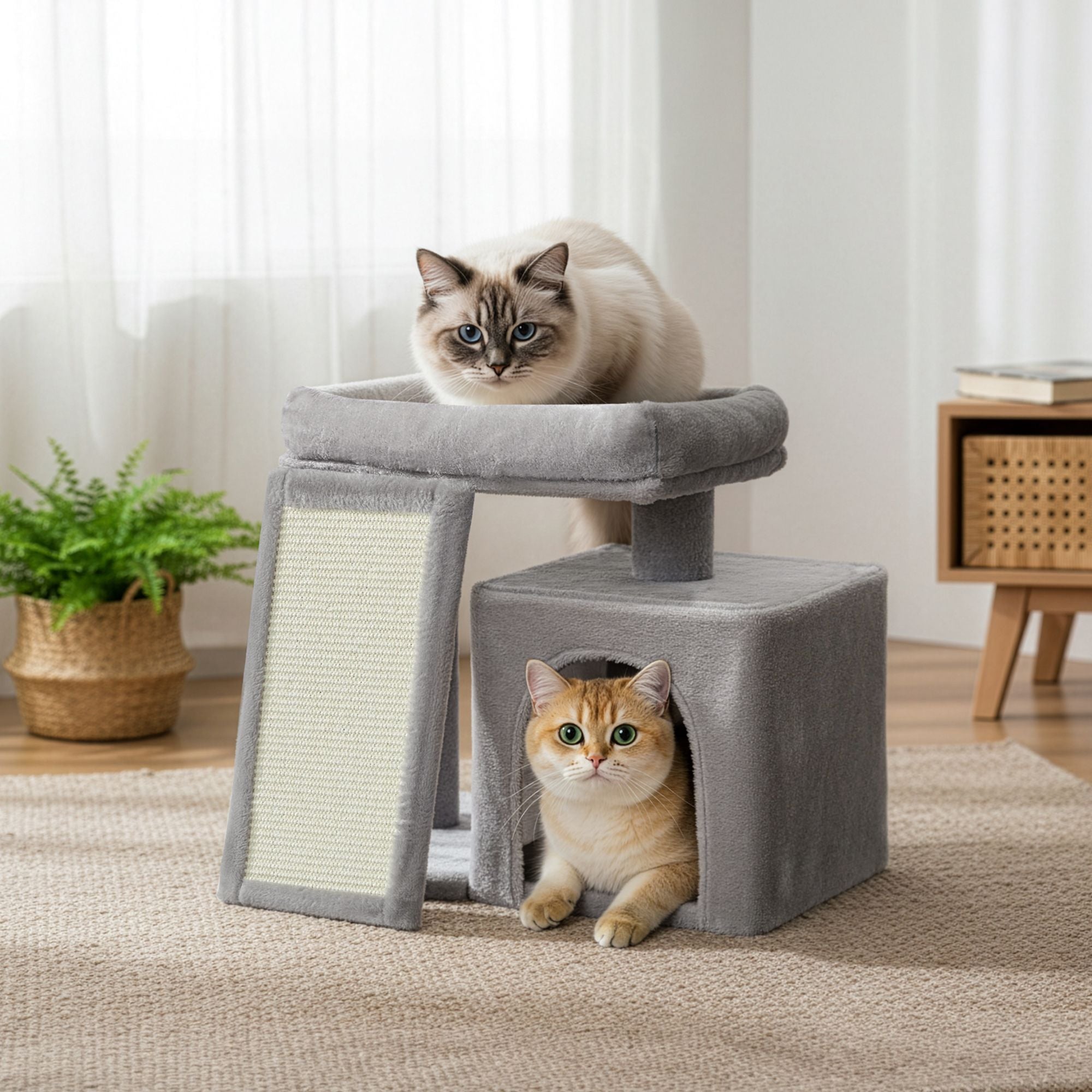 Kleine Krabpaal - Met Krabplank - Kattenmand - Platform - Lichtgrijs