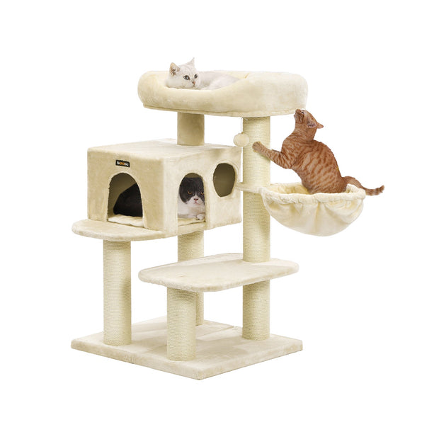 Skrapstolpe – med plattform, hängmatta och grotta – gräddvit och vit