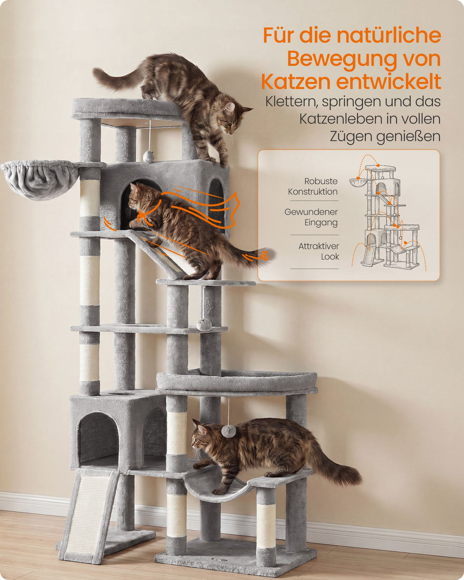 Krabpaal - Met Sisalstammen en Rustplateaus - Voor Grote Katten - Lichtgrijs - 105 x 45 x 202 cm