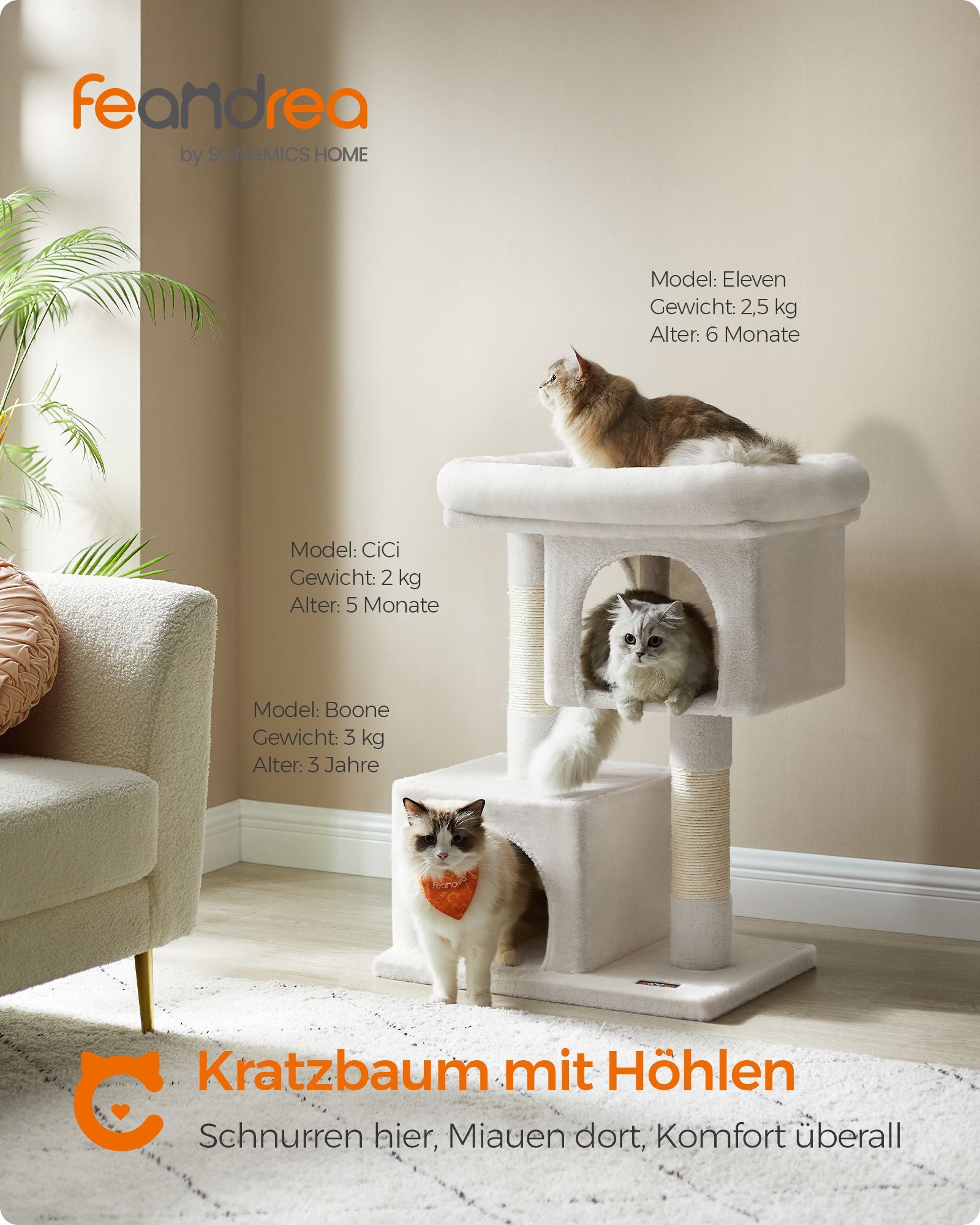 Scratching Post - för stora katter - upp till 7 kg - gräddevit