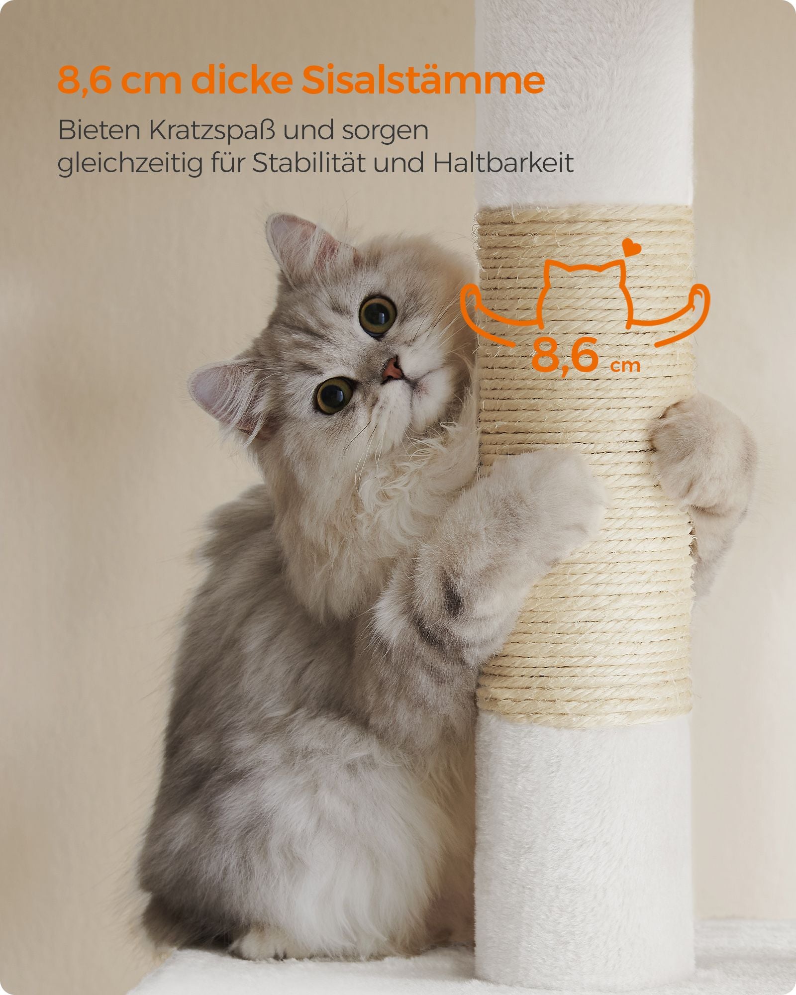 Scratching Post - för stora katter - upp till 7 kg - gräddevit