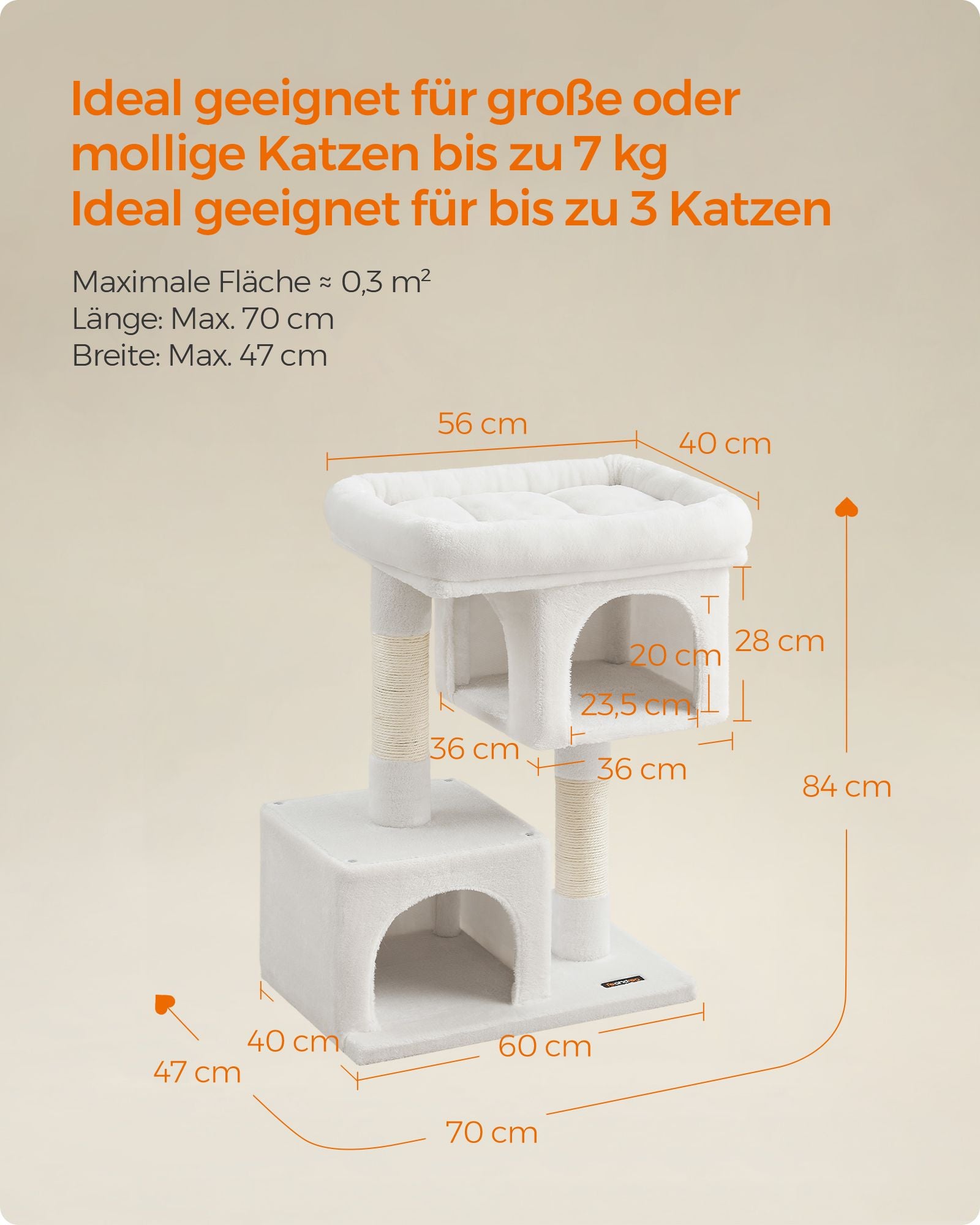 Scratching Post - för stora katter - upp till 7 kg - gräddevit