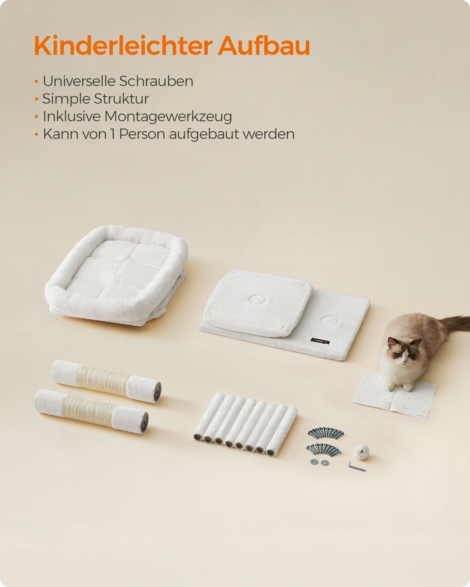 Scratching Post - för stora katter - upp till 7 kg - gräddevit