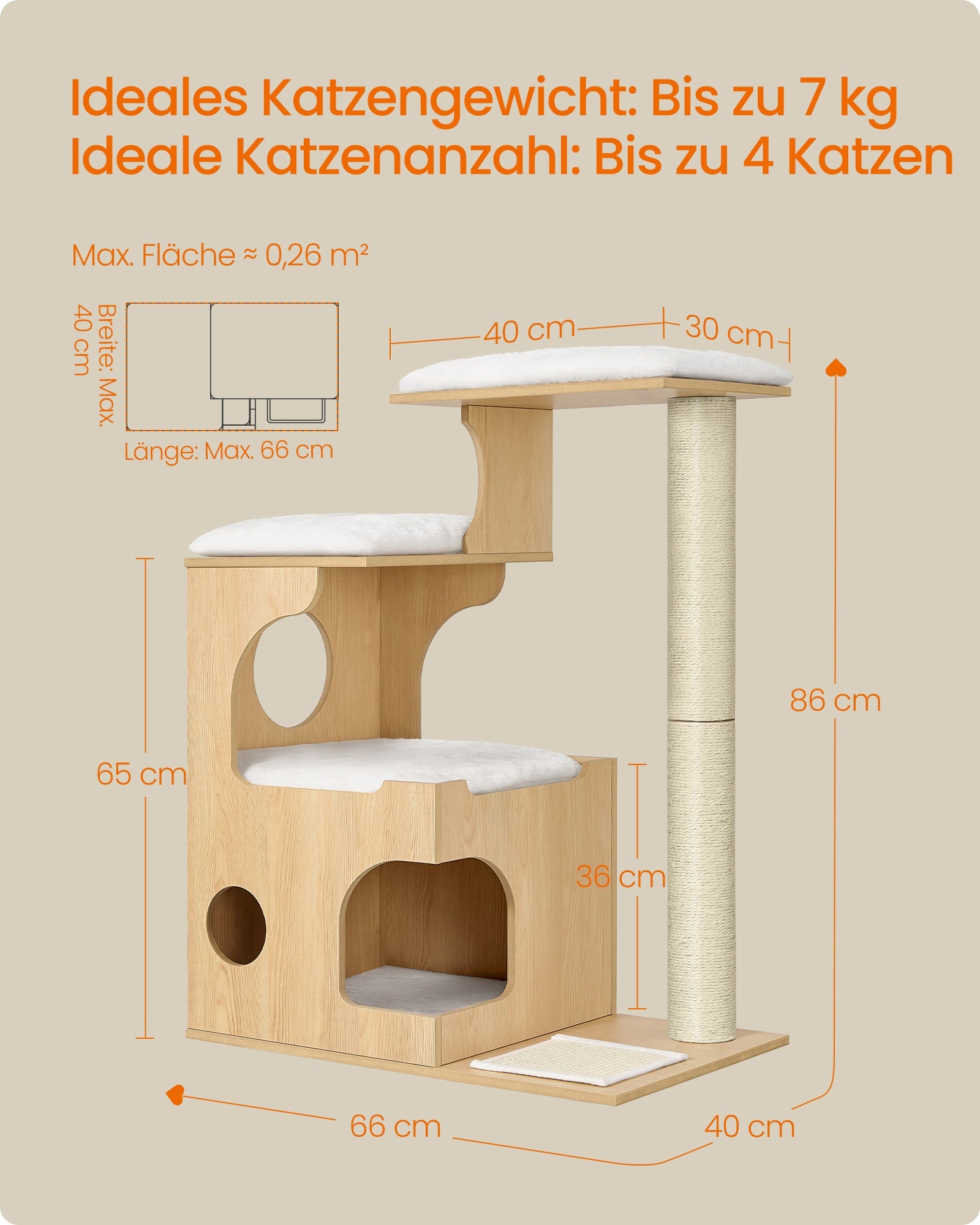 Krabpaal - 88 cm - 3 Plateaus - Met Mandje - Amandelgeel