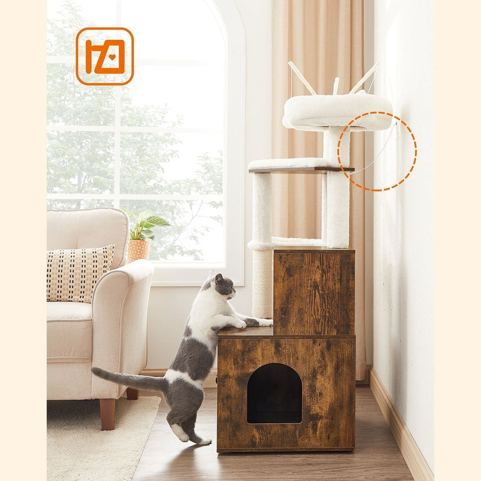Skrapstolpe – 2-i-1 med kattlåda – Vintage brun