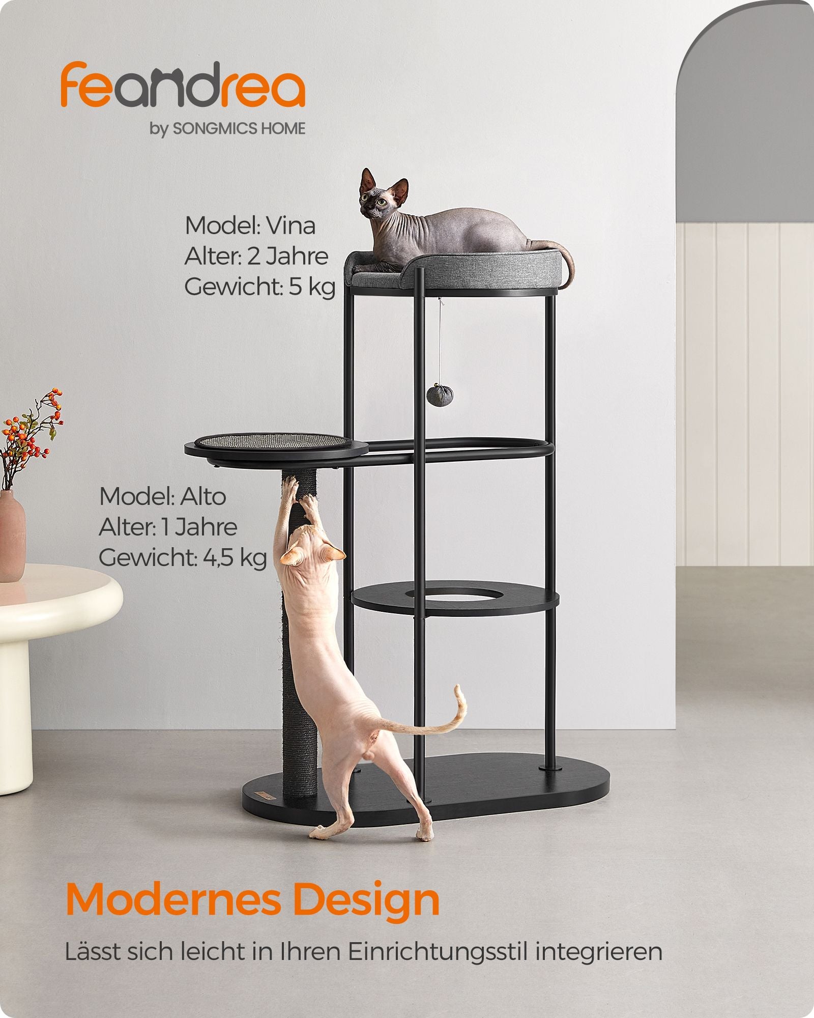 Scratching Post - 111 cm High - Classic Black Sisalstam