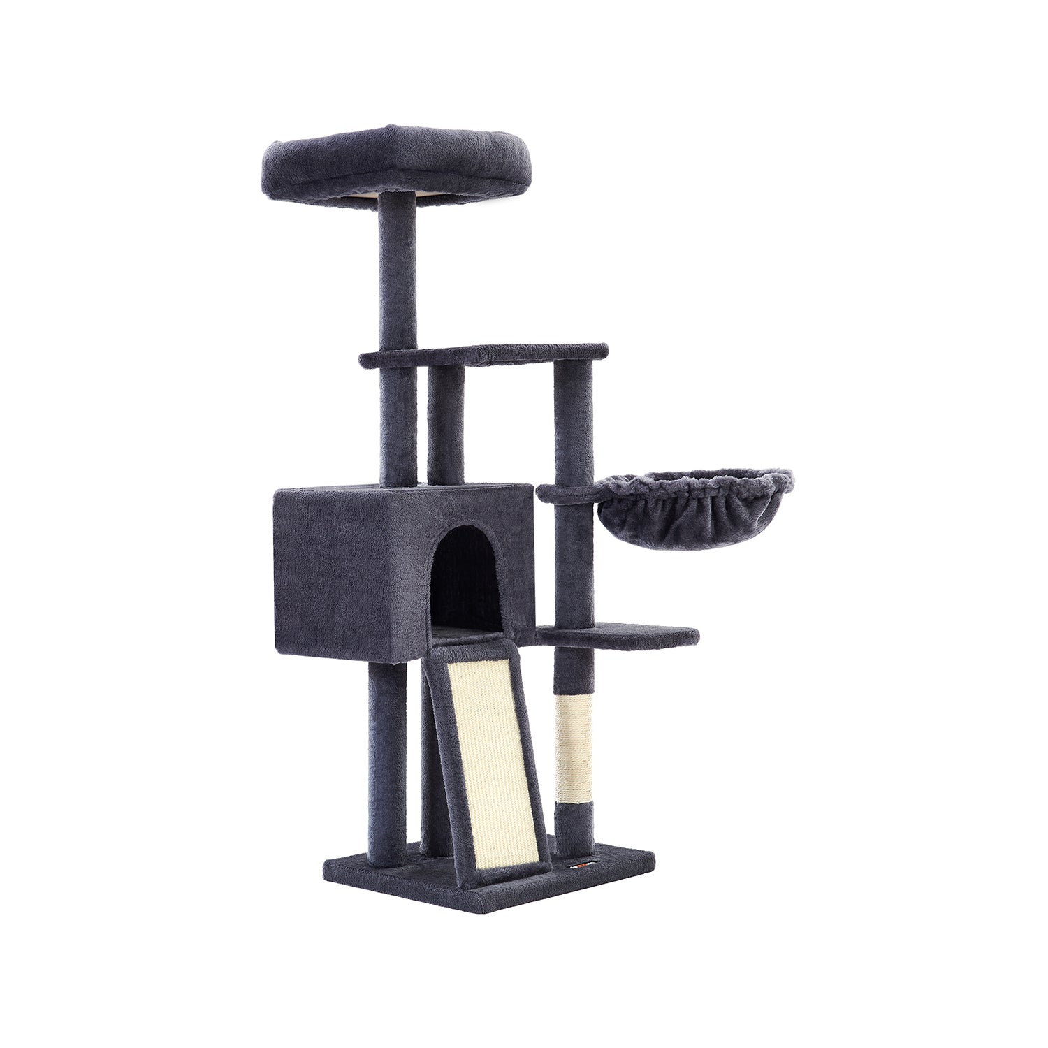 Scratching Post - Cat Sleeping Place - 135 cm - Med gräsmatta och plattform - Dark Grey