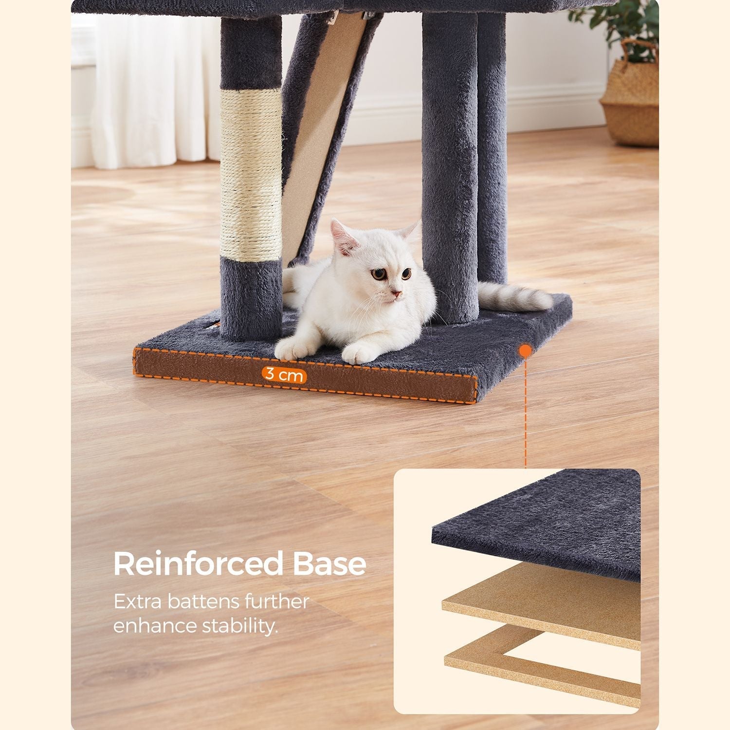 Scratching Post - Cat Sleeping Place - 135 cm - Med gräsmatta och plattform - Dark Grey