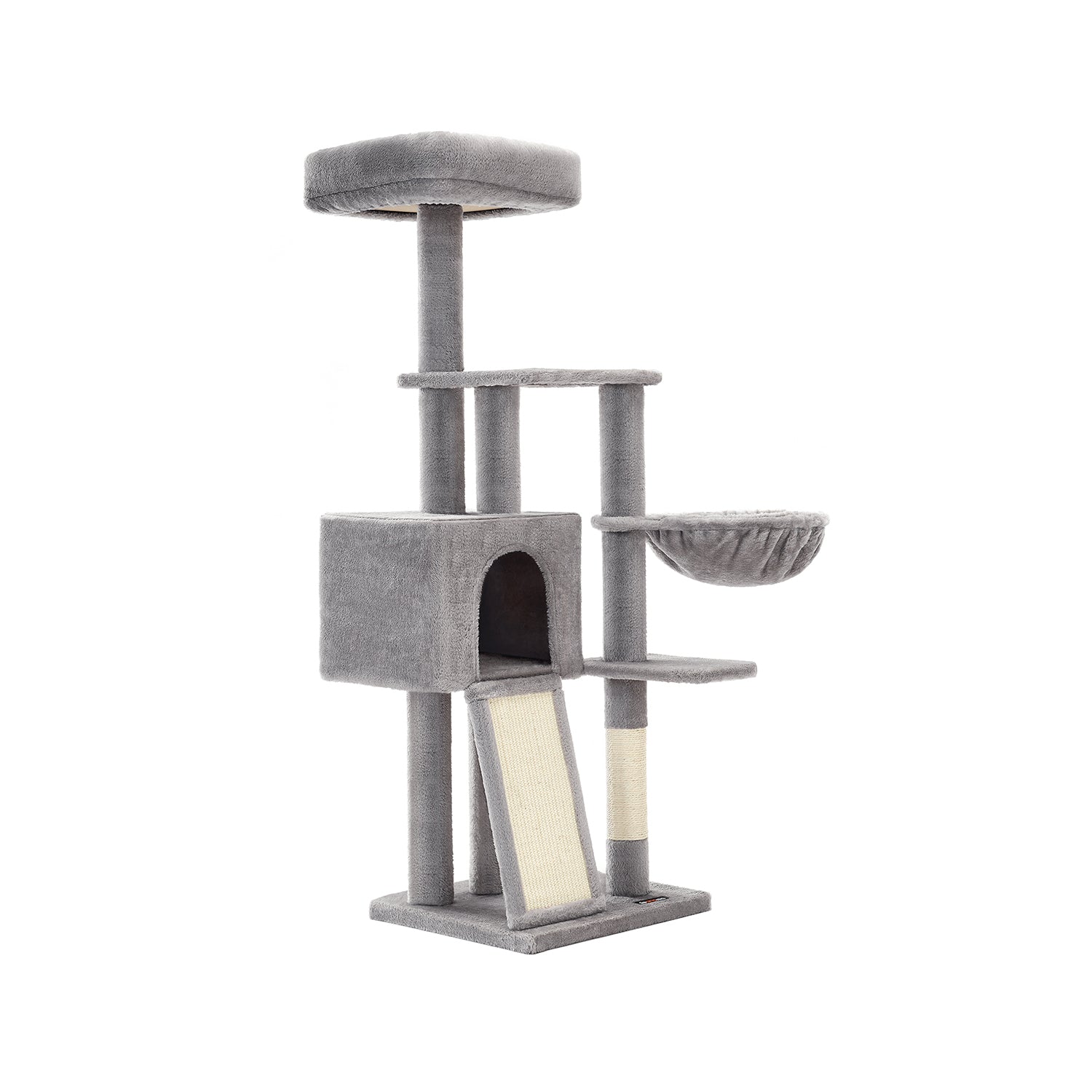 Scratching Post - Cat Sleeping Place - 135 cm - Med gräsmatta och plattform - Dark Grey