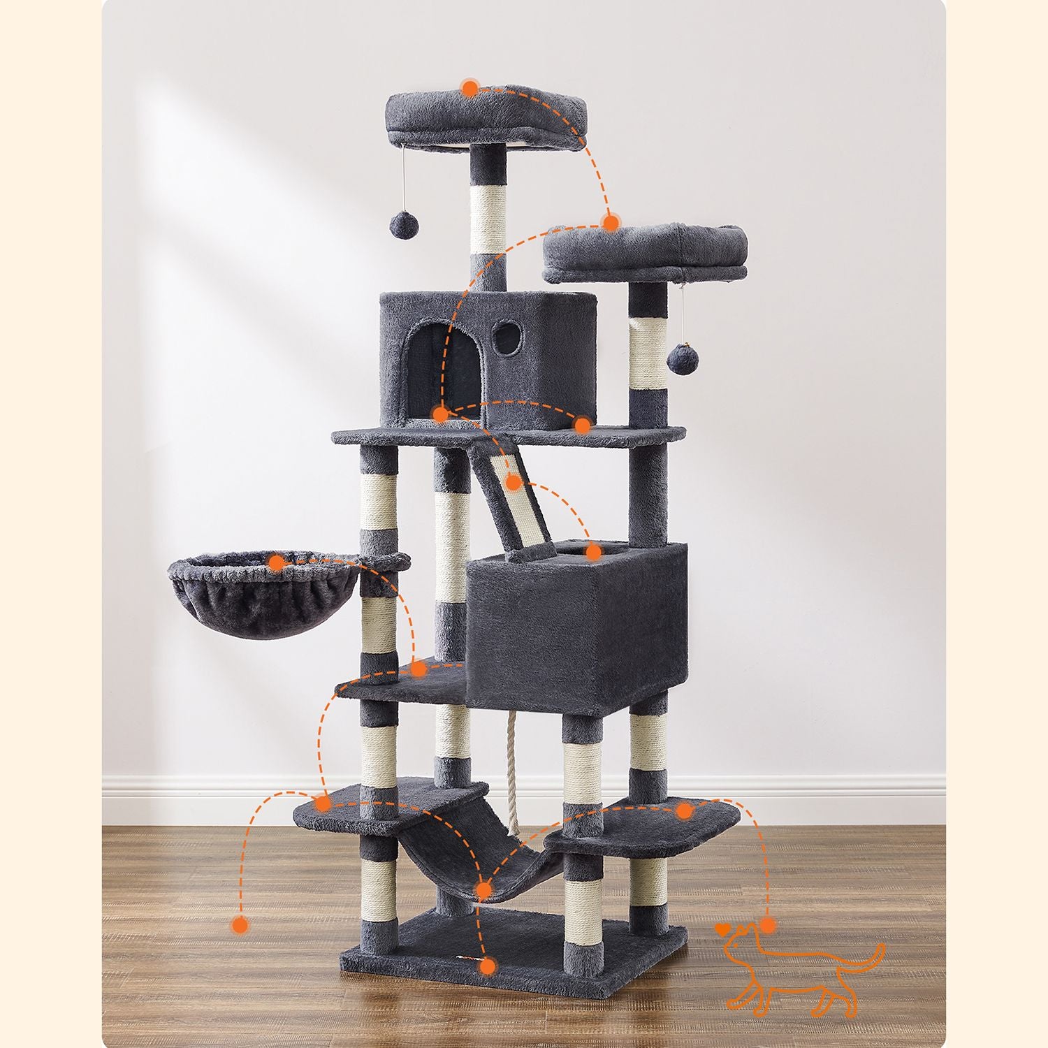 Skrapstolpe – 168 cm med 2 hål – Grå och Beige