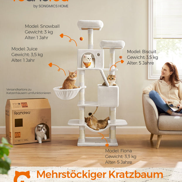 Stor skrapstolpe med 13 nivåer och plysch krämvit