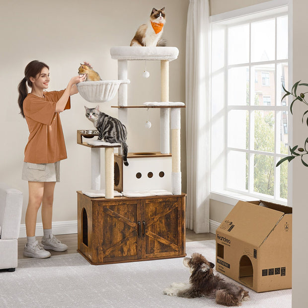 Skrapstolpe 170 cm hög med vintage brun kattsandlåda