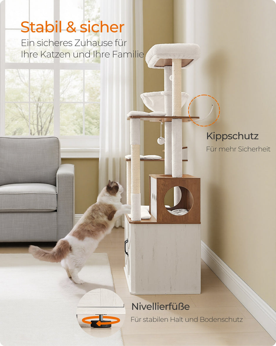 Krabpaal - 170 cm - Met Grot en Hangmat - Sisalpalen - Honingbruin-Vintage Wit