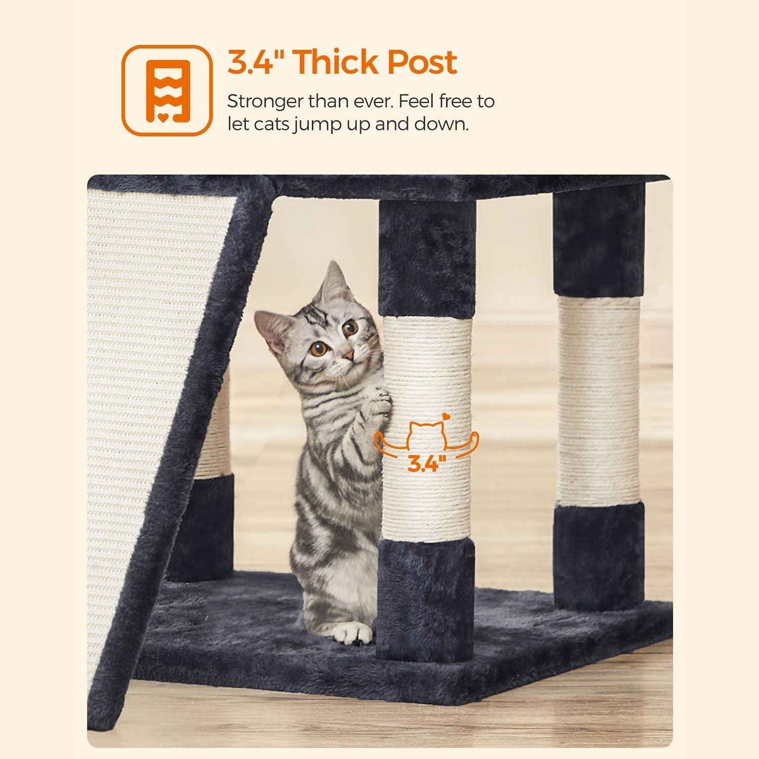 Scratching Post XXL - 3 plattformar och 2 grottor - 172 cm - rökgrå