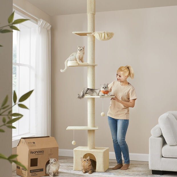 Skrapstolpe Tak Hög Justerbar Plysch Beige