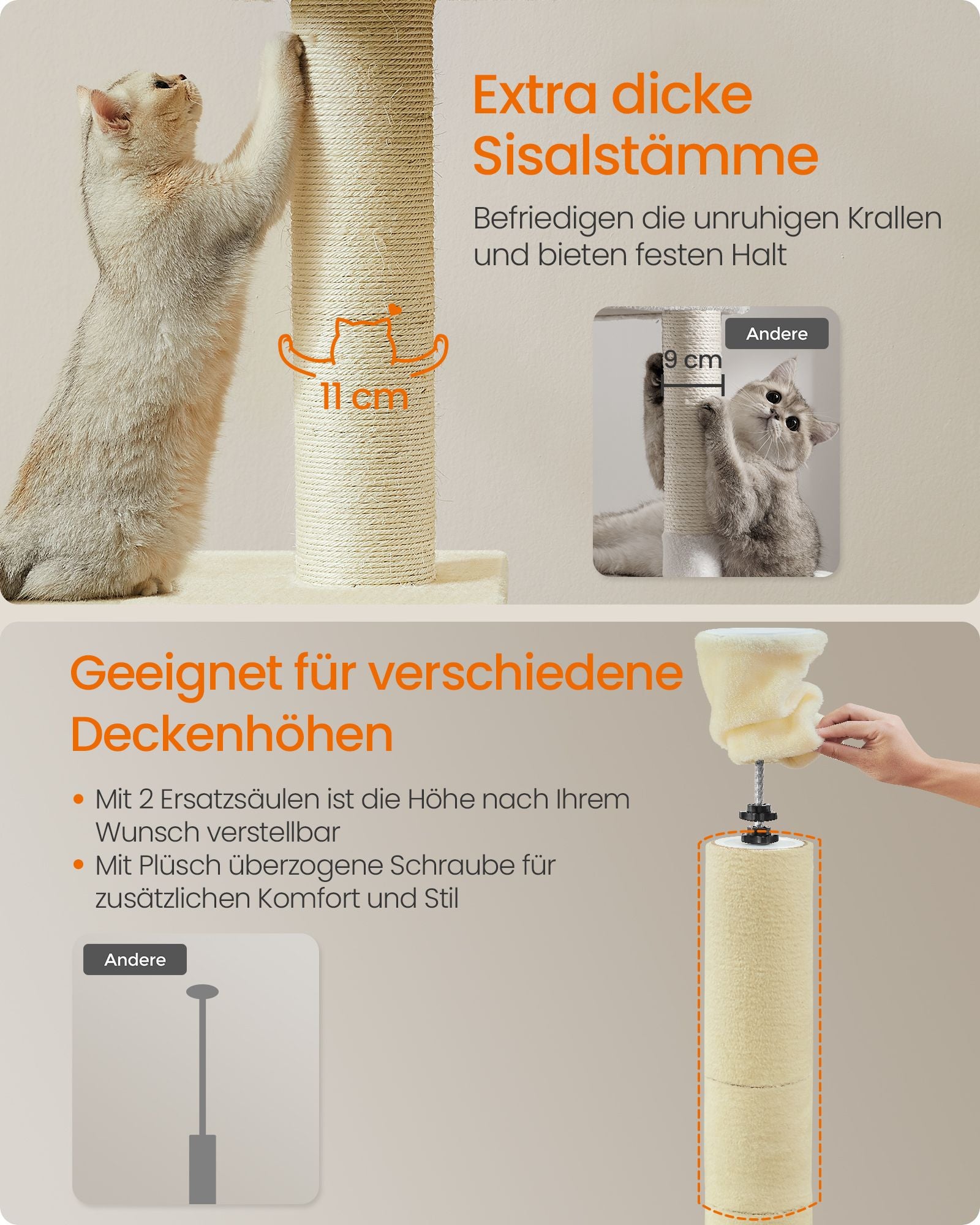 Skrapning efter taket högt 231-291 cm i höjdjusterbar beige