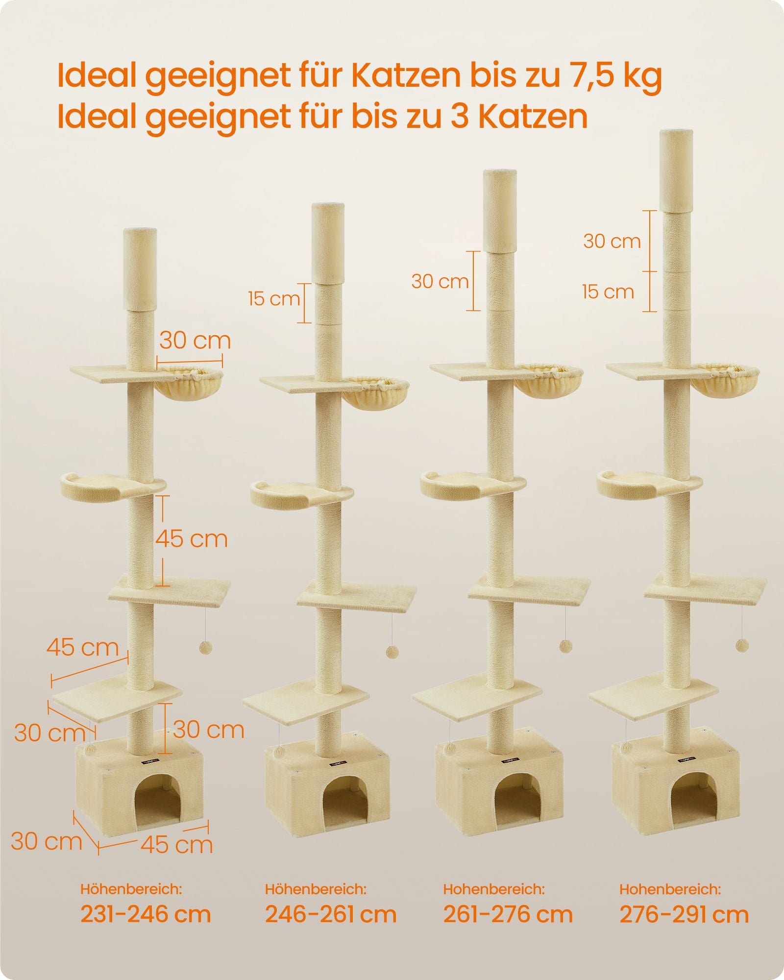 Skrapning efter taket högt 231-291 cm i höjdjusterbar beige