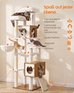 Kattenboom XXL – 193 cm – 8 Niveaus – Kattenhuis en Hol – Sisalstam – Honingbruin en Vintage Wit