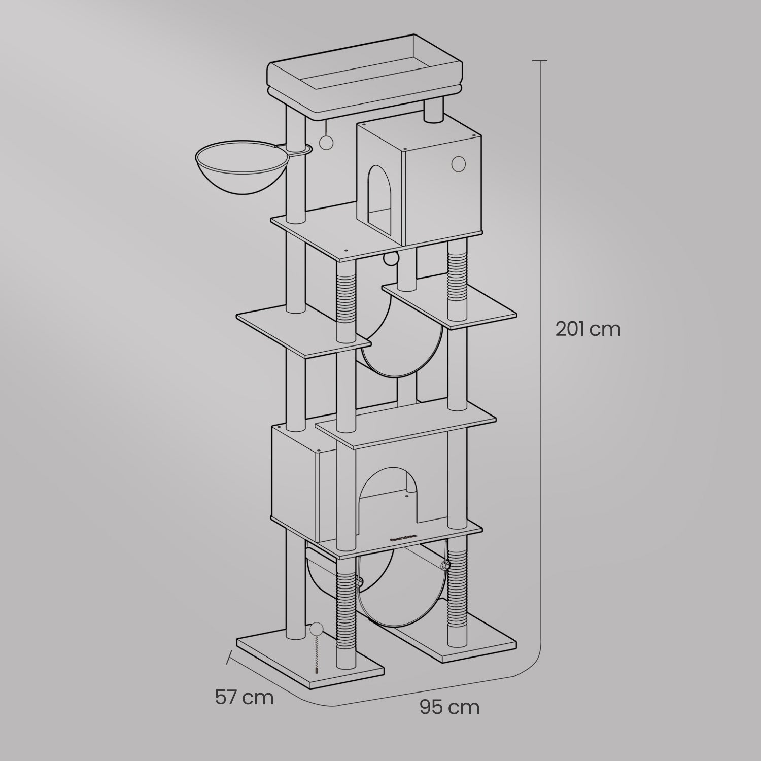 Scratching Post - Large - 201 cm - ljusgrå - med plattform