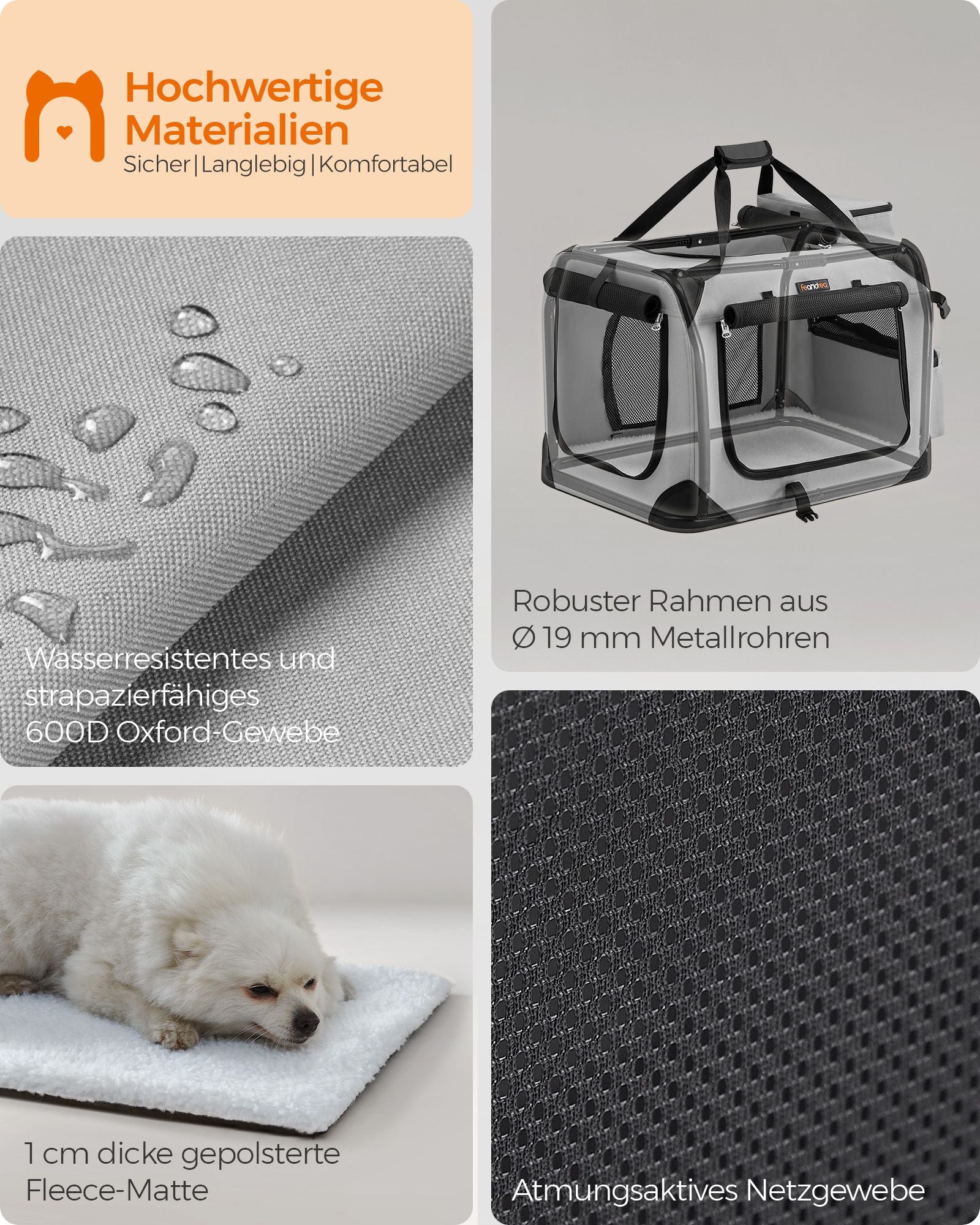 Dog Box M tillverkad av Oxford -tyg med rökgrå handtag