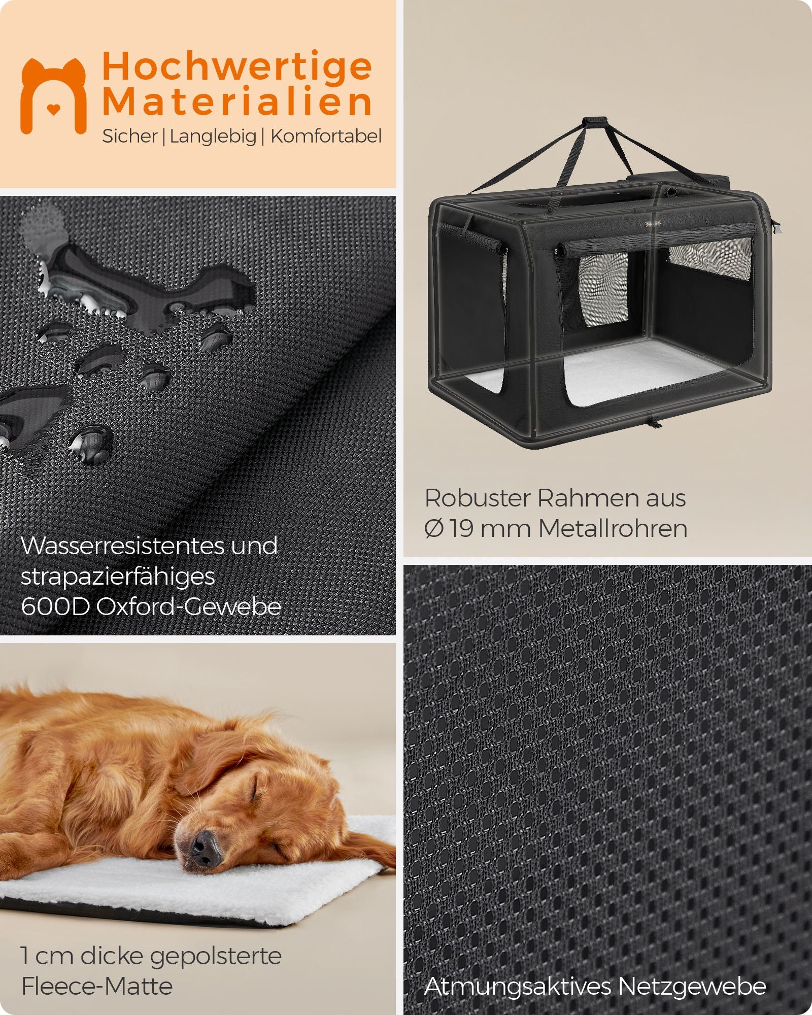 Hundlåda - med handtag - black metal ram