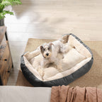 Hundbädd - 80 x 65 x 20 cm - med reversibel kudde - grå