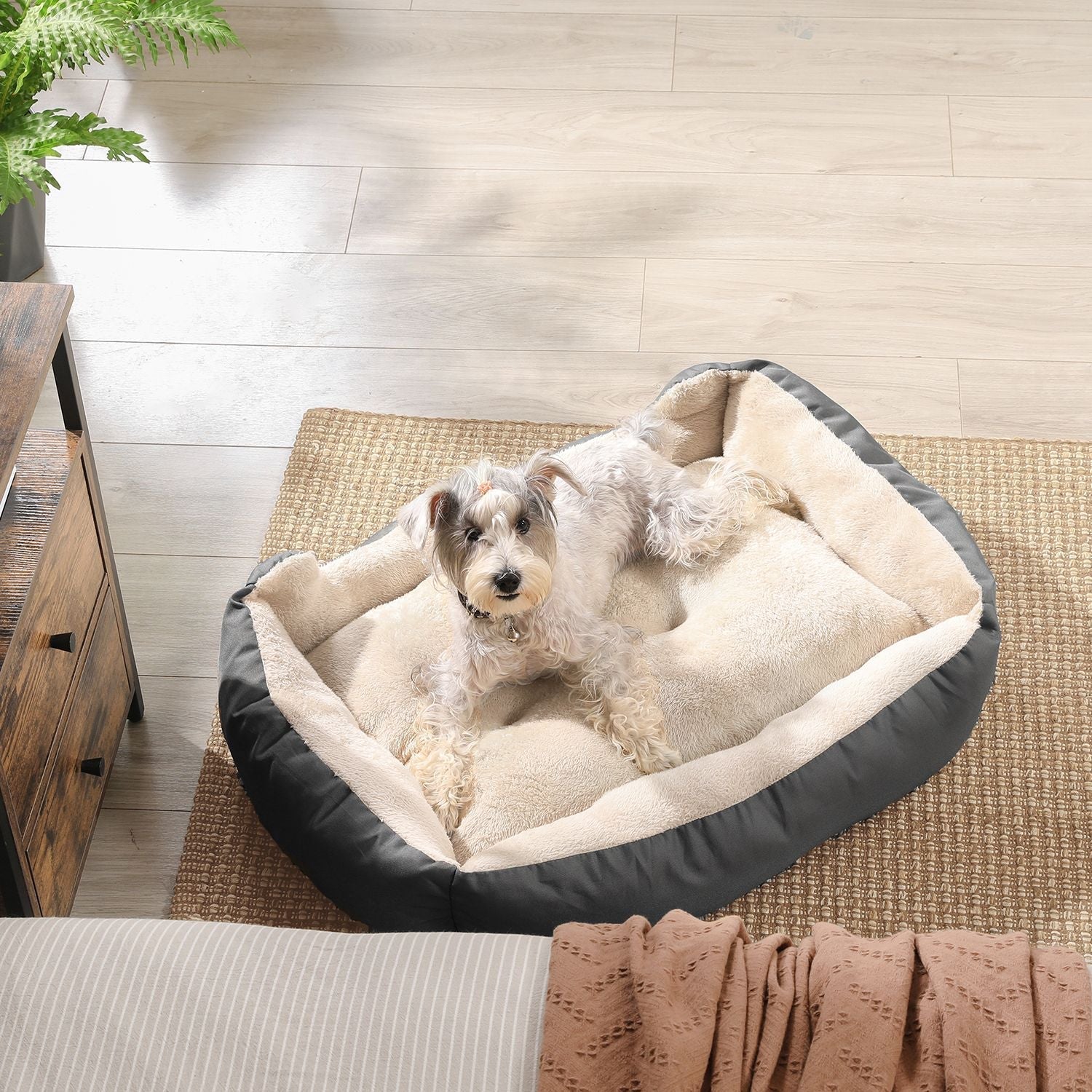 Hundbädd - 80 x 65 x 20 cm - med reversibel kudde - grå