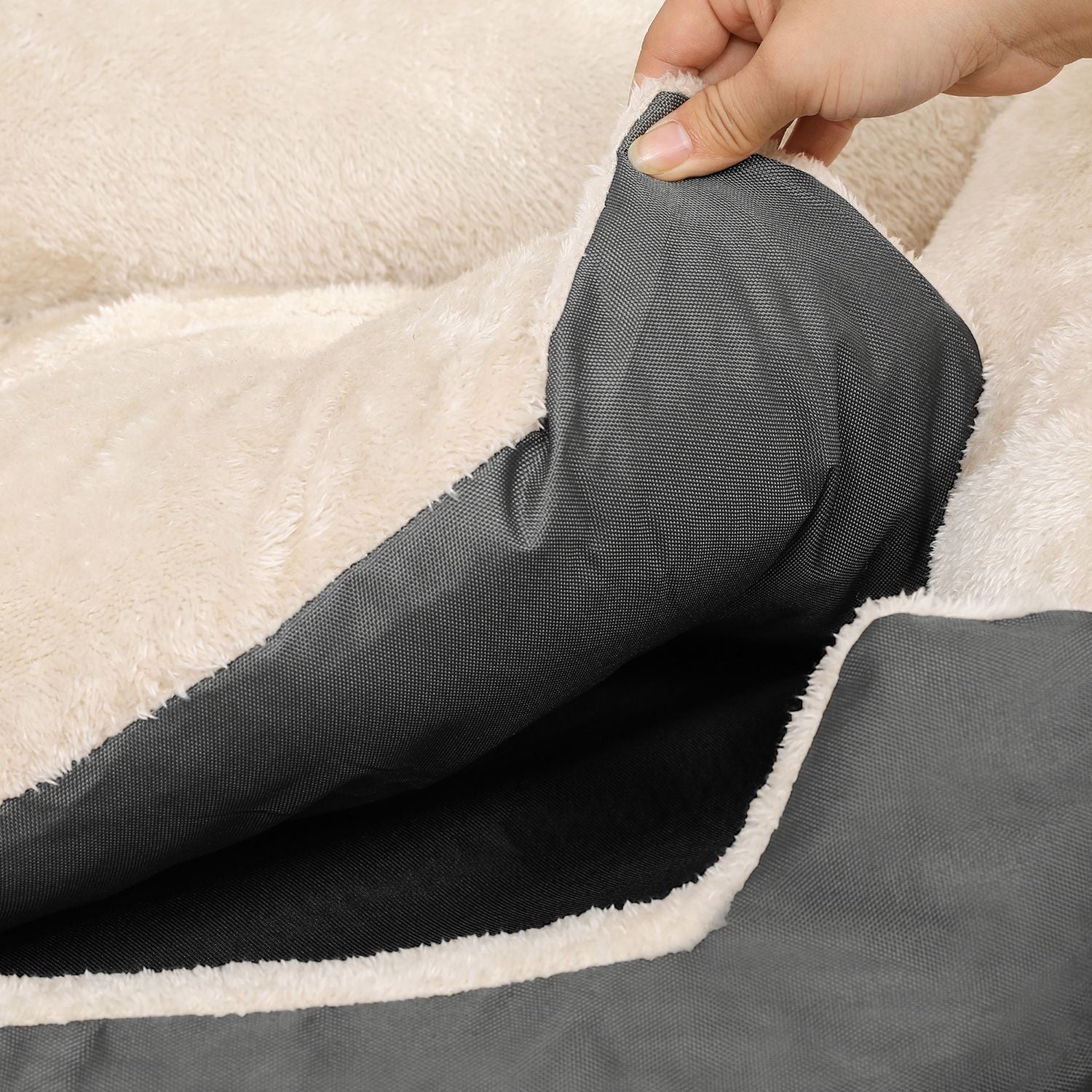 Hundbädd - 80 x 65 x 20 cm - med reversibel kudde - grå